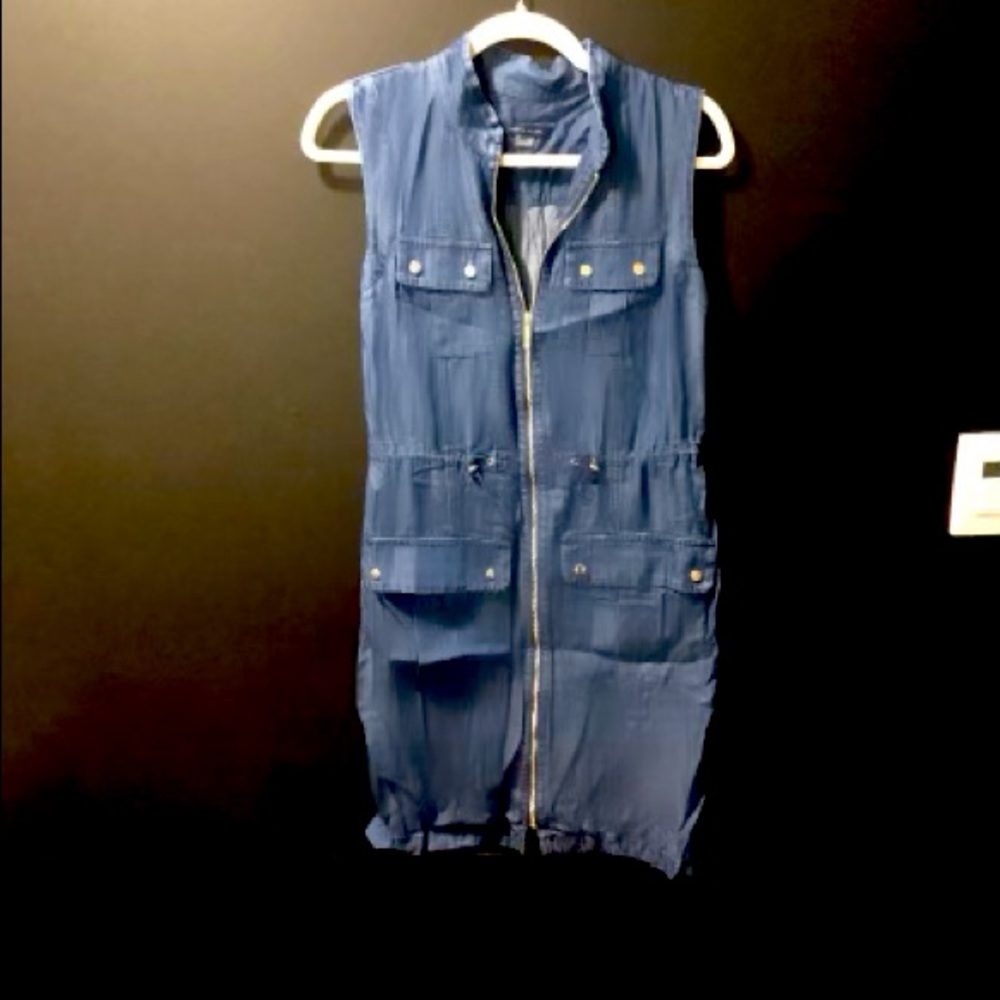 Tommy Hilfiger sleeveless faux denim zip front dress